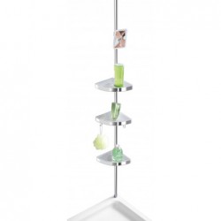 Premium telescopic corner shower shelf, glossy 3 shelves, 2 hooks, mirror
