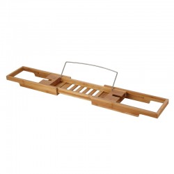 Extendable bamboo bath bridge with shelf support / glass door