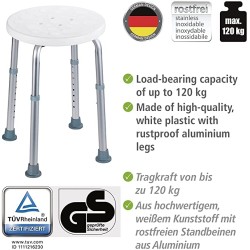 Adjustable shower stool - 39.5 to 57.5 - 120 kg max
