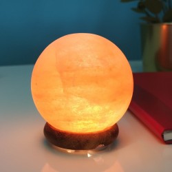 Salle d'ô - Lampe en Cristal de Sel d’Himalaya - Sphère 500g - USB - Base en Bois