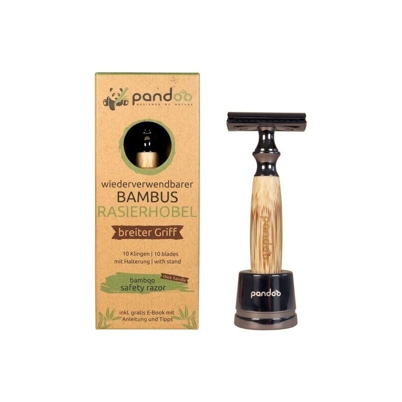 Salle d'ô - Rasoir de sécurité large - avec support et 10 lames - bambou Salle d'ô - Rasoir de sécurité large - avec support et 10 lames - bambou