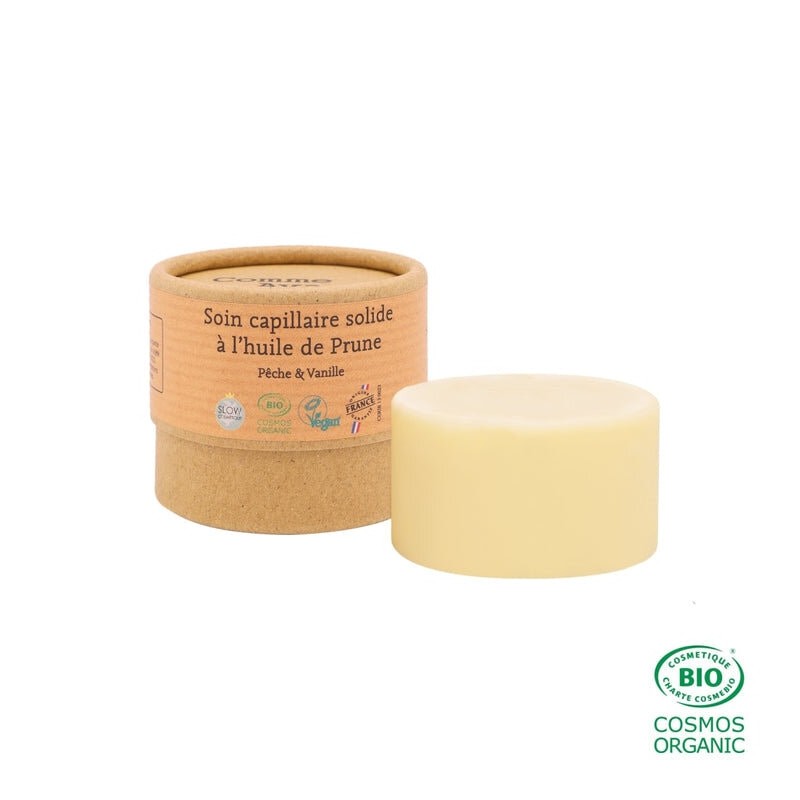 Salle d'ô - Soin capillaire solide à l'huile de Prune - 50g - Pêche vanille Salle d'ô - Soin capillaire solide à l'huile de Prune - 50g - Pêche vanille