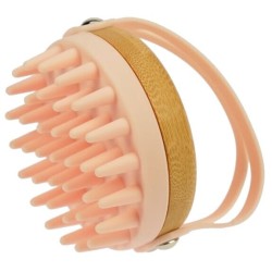 Escova de massagem - bambu e silicone - rosa - 8cm