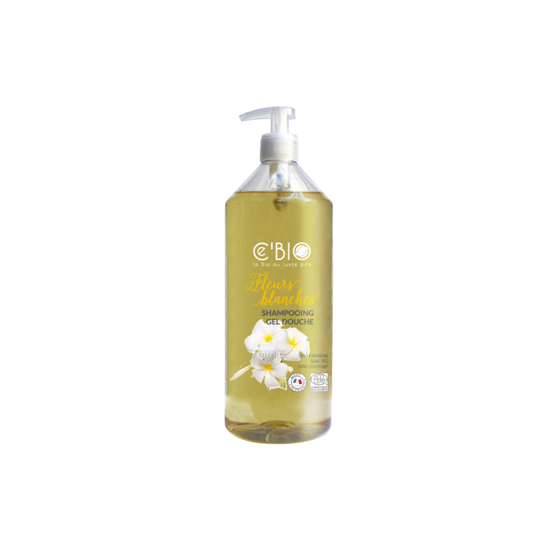 Salle d'ô - Shampooing douche fleurs blanches - 1L - ce'bio Salle d'ô - Shampooing douche fleurs blanches - 1L - ce'bio