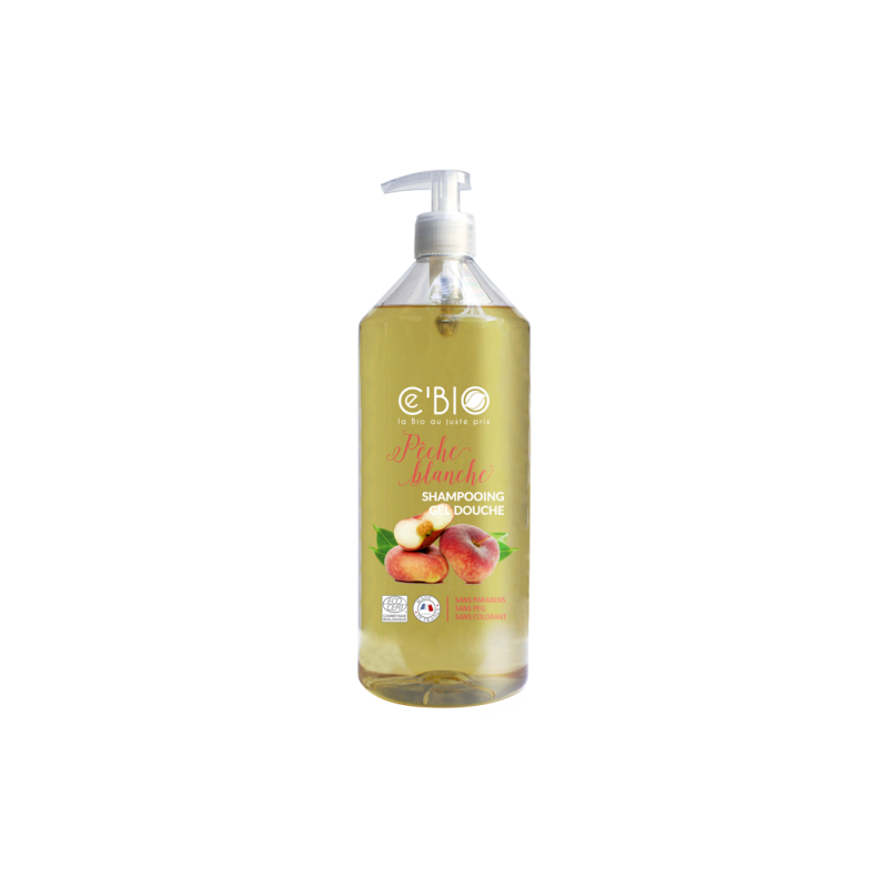 Salle d'ô - Shampooing douche pêche blanche - 1L - ce'bio Salle d'ô - Shampooing douche pêche blanche - 1L - ce'bio
