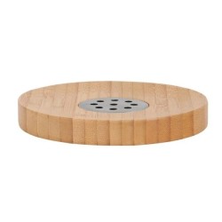 Jabonera redonda de bambú con rejilla de acero inoxidable - 12cm