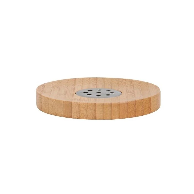 Salle d'ô - Porte savon bambou rond avec grille inox - 12cm Salle d'ô - Porte savon bambou rond avec grille inox - 12cm