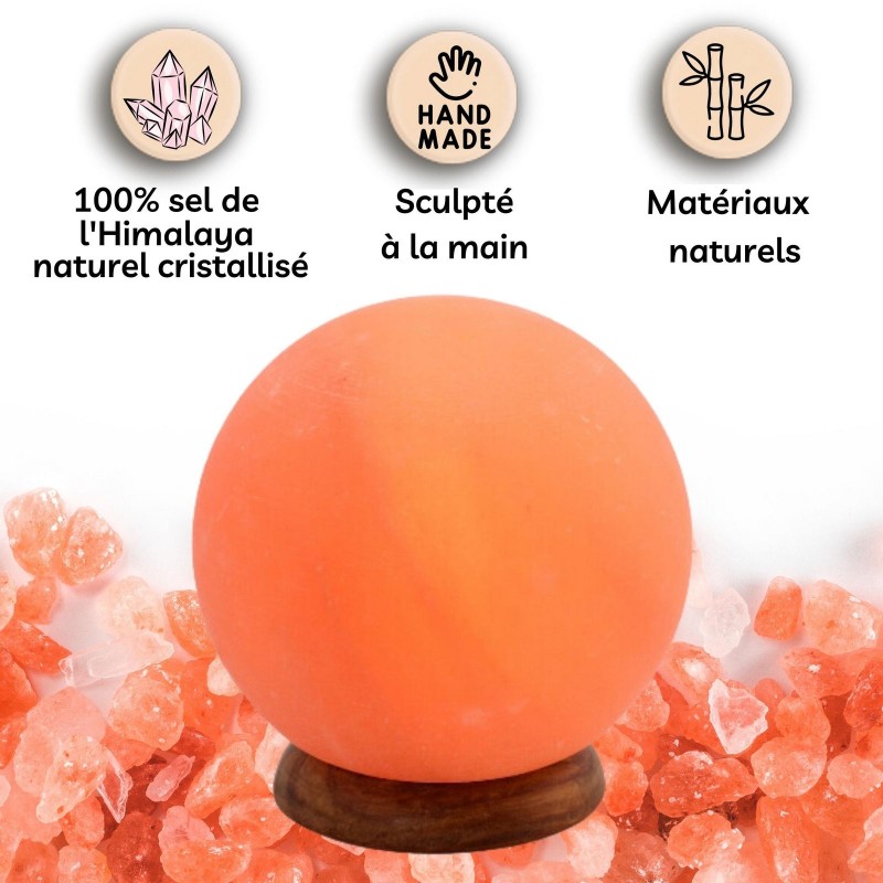 Salle d'ô - Lampe en Cristal de Sel d’Himalaya - Moon 2Kg - Base en bois Salle d'ô - Lampe en Cristal de Sel d’Himalaya - Moon 2Kg - Base en bois