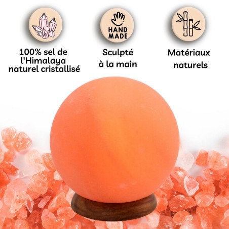 Salle d'ô - Lampe en Cristal de Sel d’Himalaya - Moon 2Kg - Base en bois