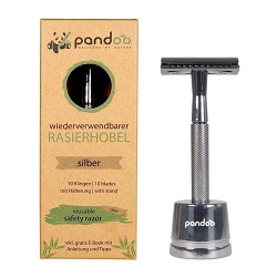 Safety razor - with stand and 10 blades - chrome